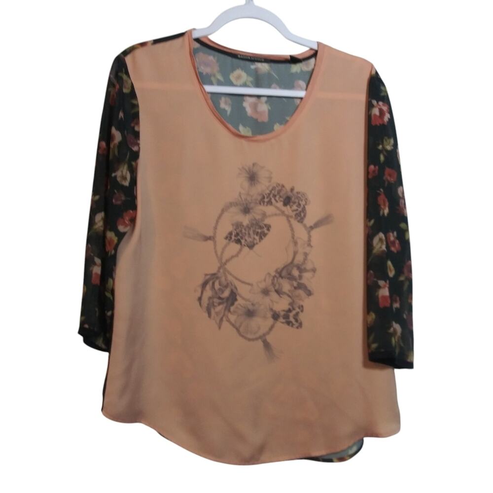Mason Scotch Mixed Media Floral Graphic Print Women's Top Size 4